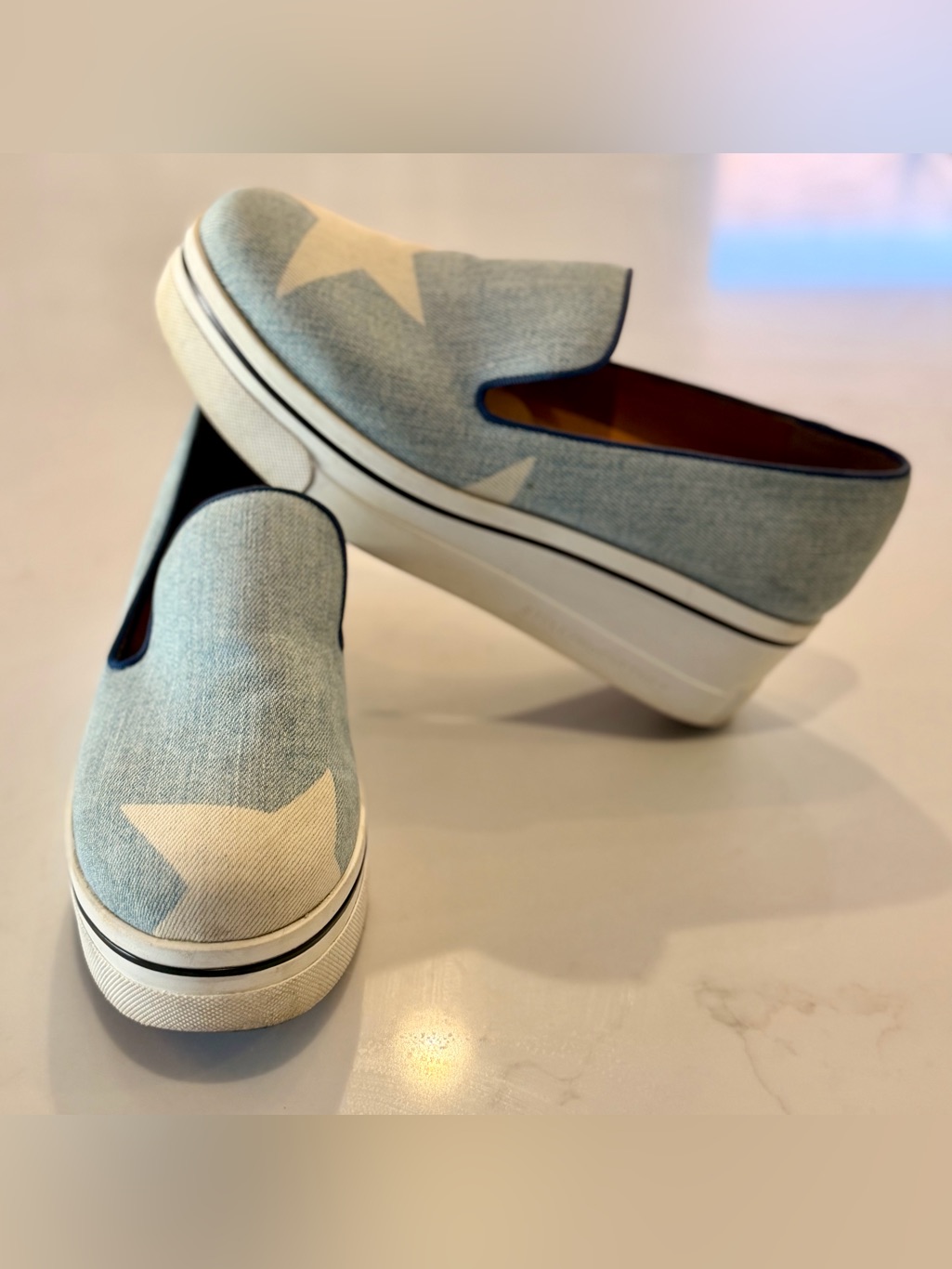 Stella Mccartney Light Blue Star Slip-On Loafers. Size 38eu/8us
